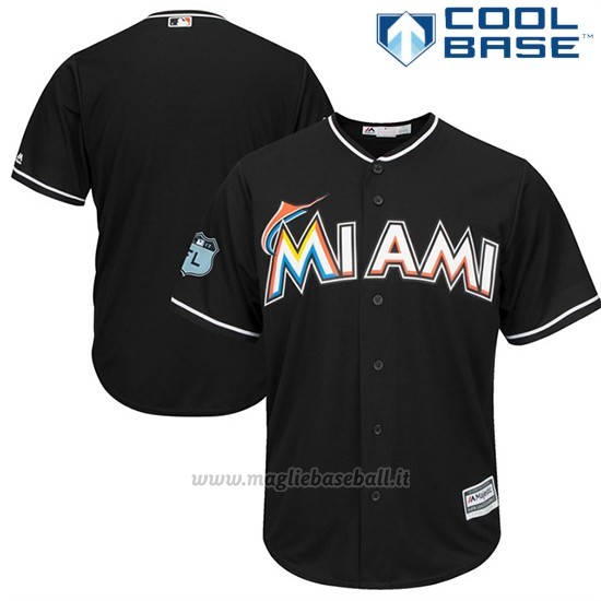 Maglia Baseball Uomo Miami Marlins Nero 2017 Allenamento Primaverile Cool Base
